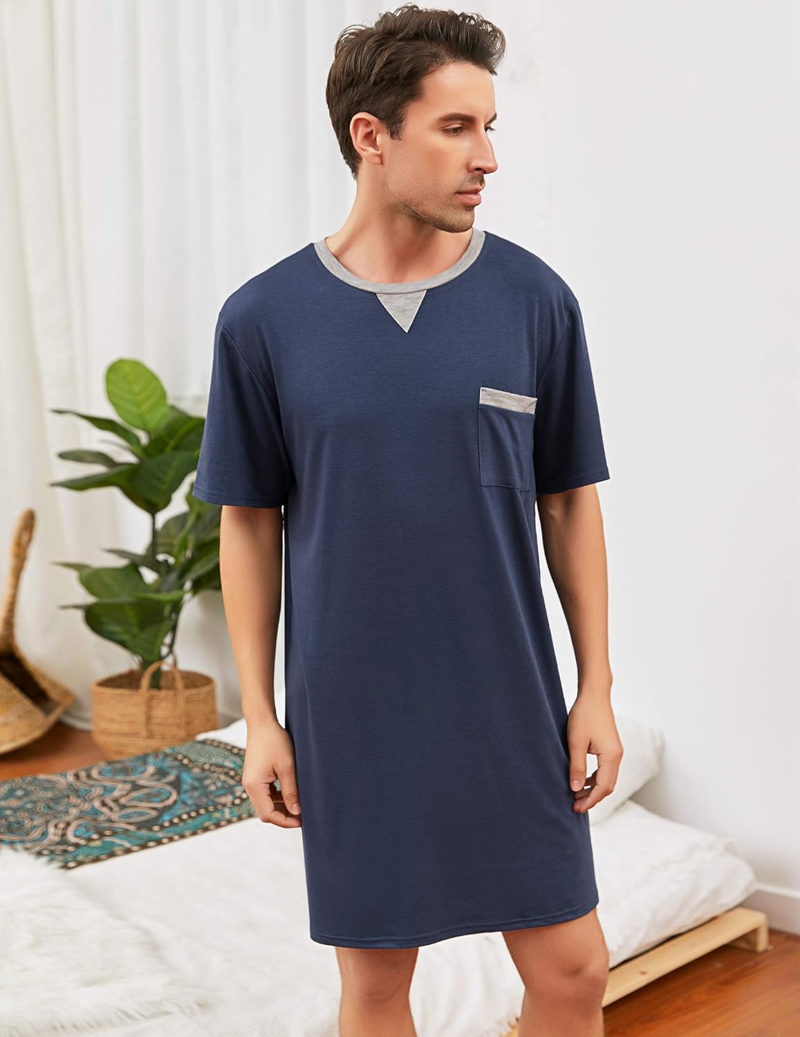 Thumbnail 1 de Enjoyoself men’s cotton pyjama top (short sleeve, knee length) – soft breathable lounge nightwear