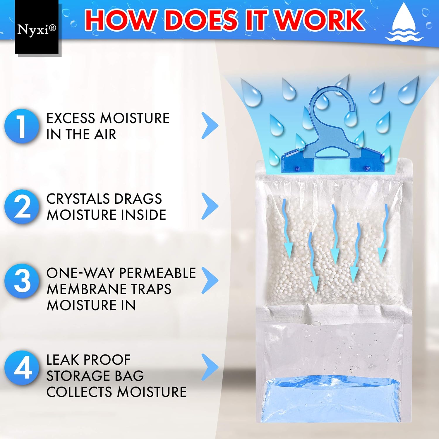 Detalle 2 de Nyxi 12-Pack Hanging Interior Wardrobe Dehumidifier (230g Each)