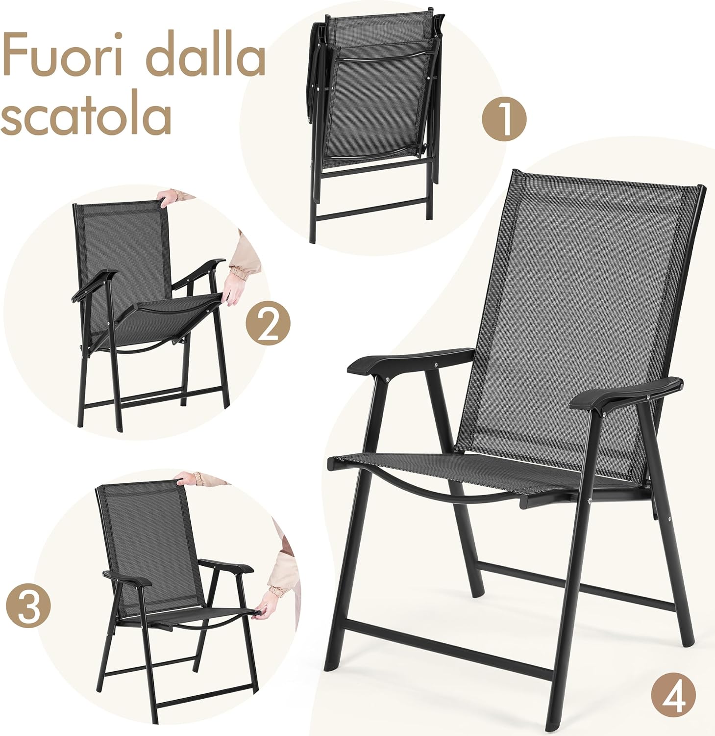 Thumbnail 6 de Yaheetech set di 2 sedie da giardino pieghevoli con braccioli in tessuto Nero