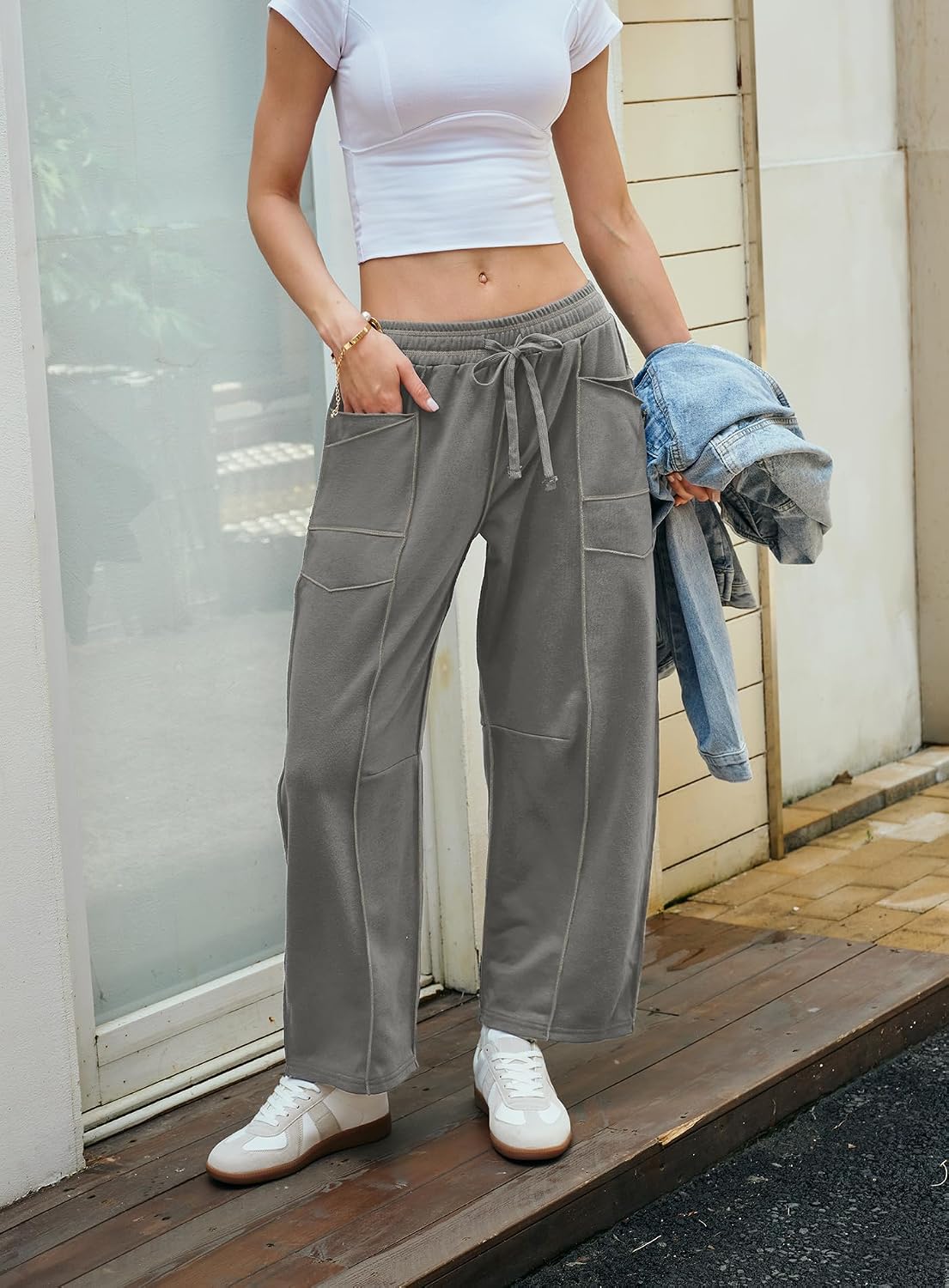 Detalle de Yanekop Women's Baggy Wide-Leg Palazzo Pants with Side Pockets