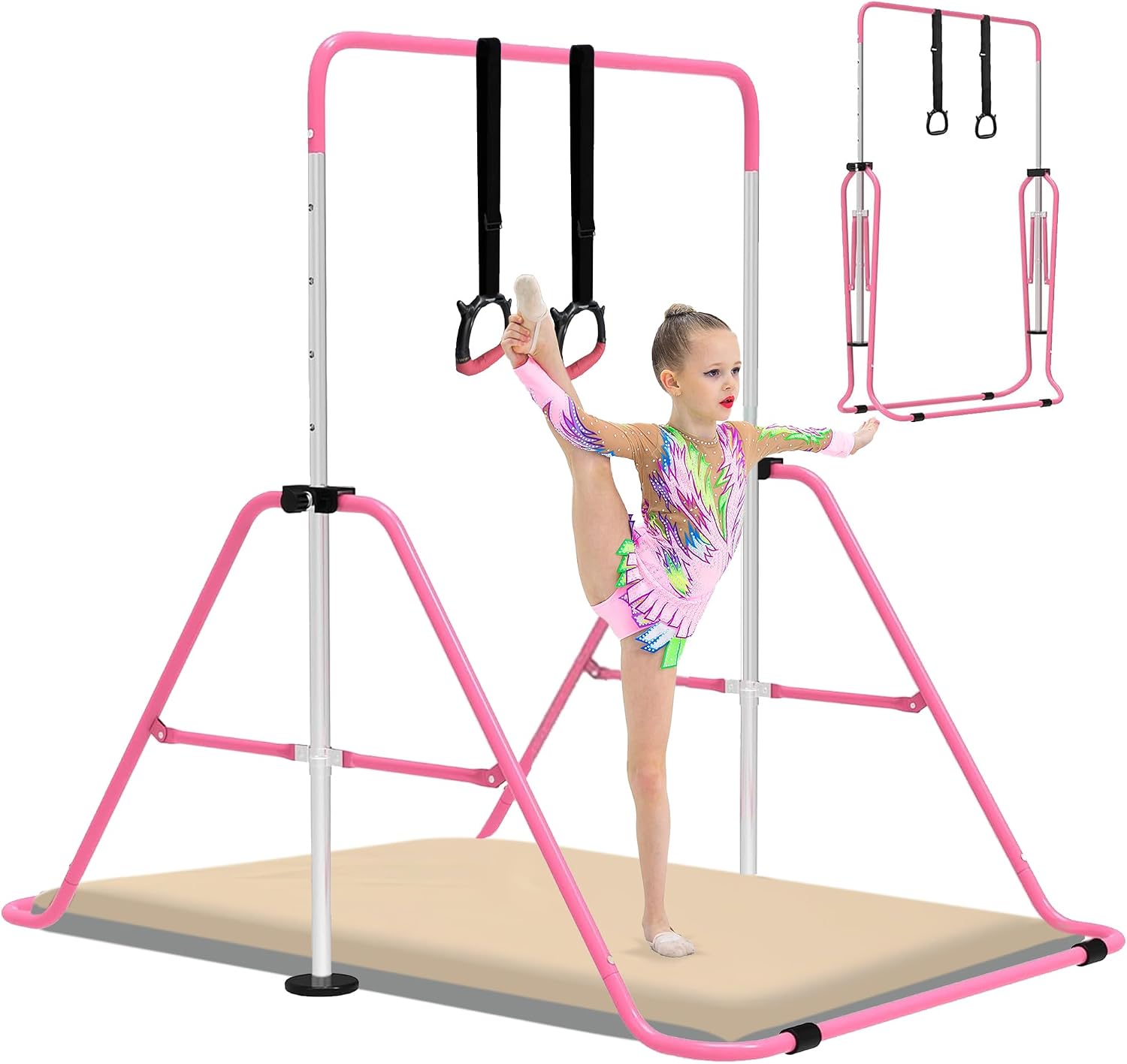 Detalle de EVERYMILE Gymnastics Bars With Self-Inflating Mat: Home Training Bar with Adjustable Height