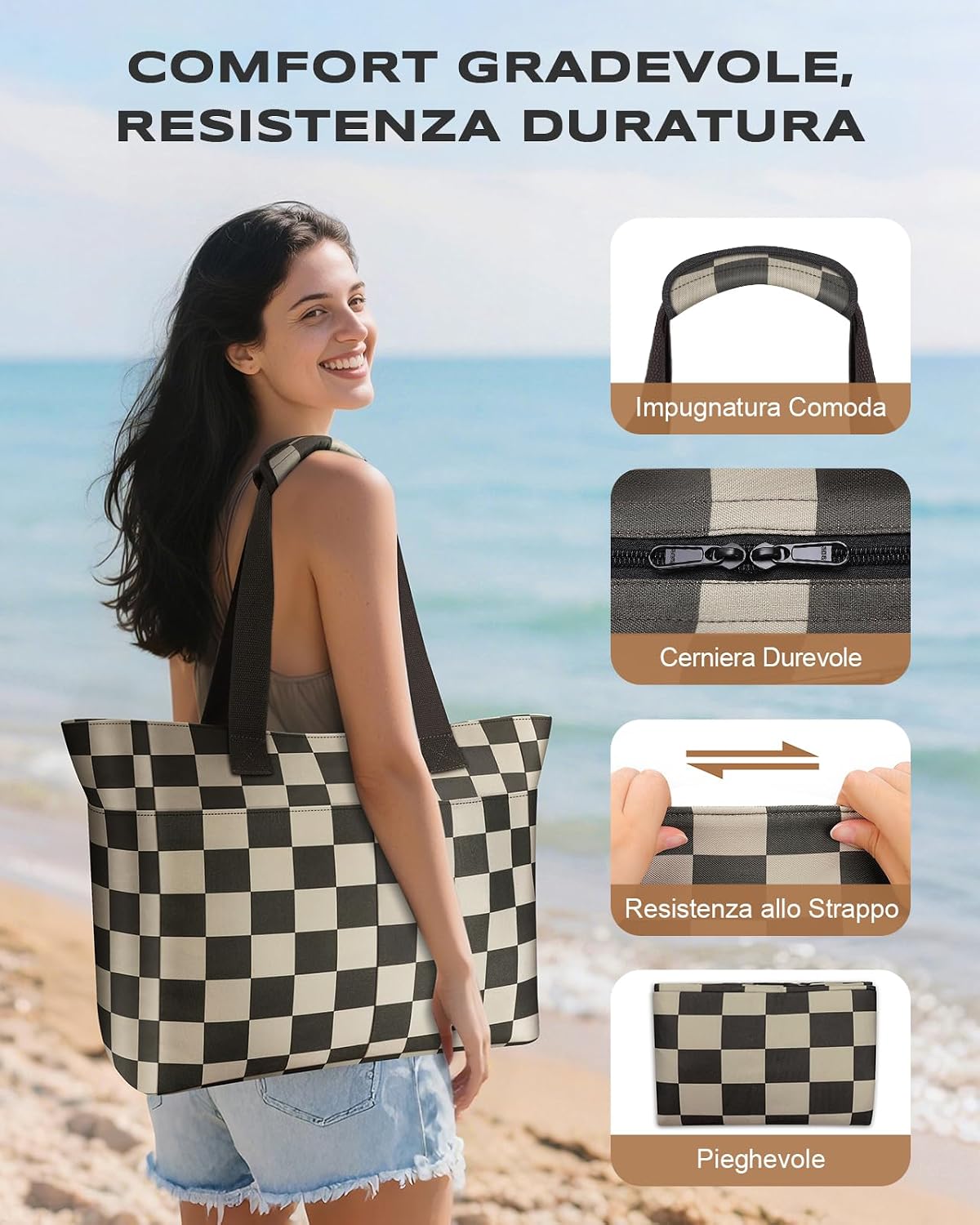 Detalle de EOIWUY Borsa Mare Donna Grande 35L: borsa spiaggia impermeabile, antiscivolo e pieghevole, XXL con scomparto bagnato