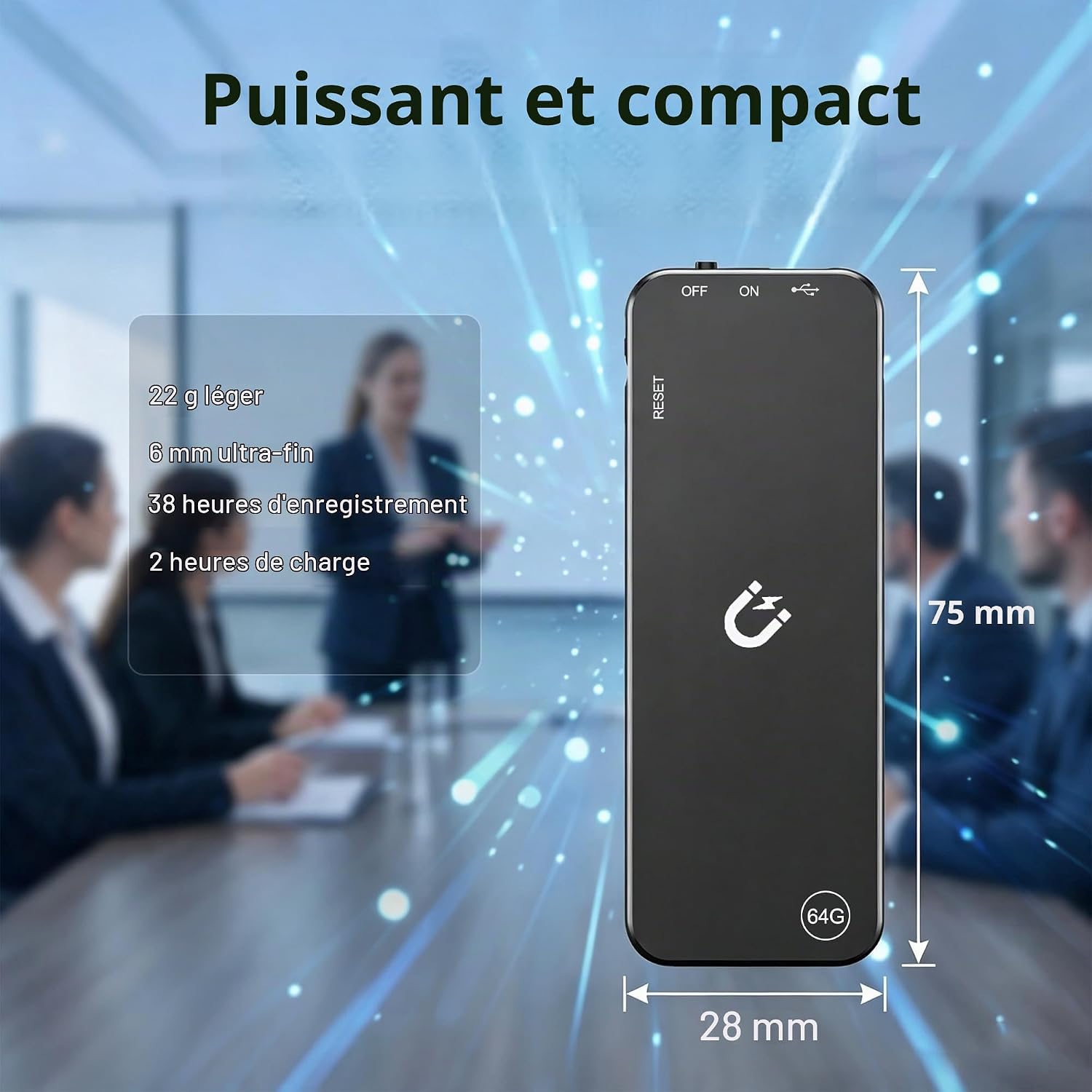 Detalle 1 de Liebssen V53 digitale spraakrecorder, 64 GB, magnetisch en USB-C