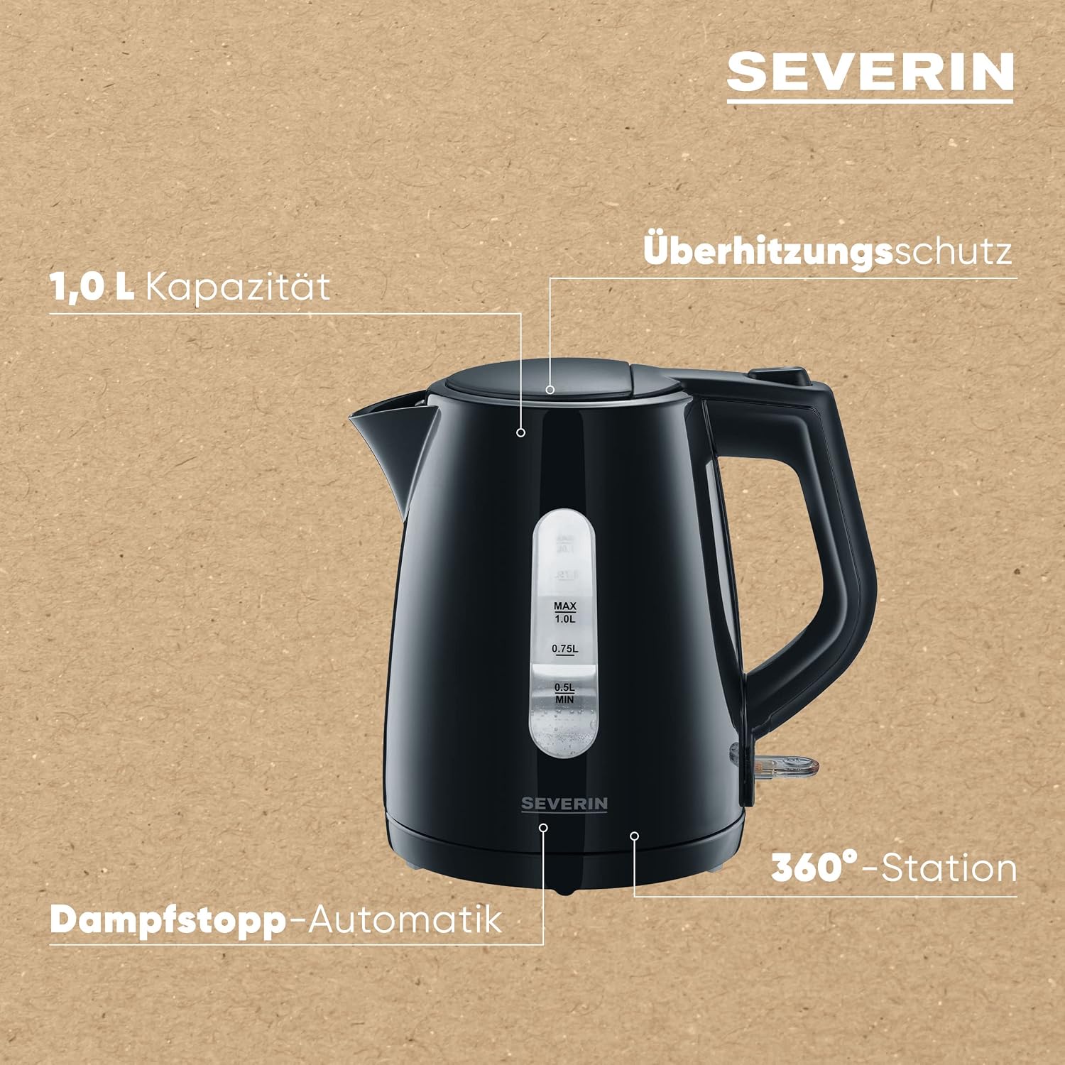 Thumbnail 3 de SEVERIN Wasserkocher WK 3410 – kabellos, 1,0 L, 2200 W, schwarz