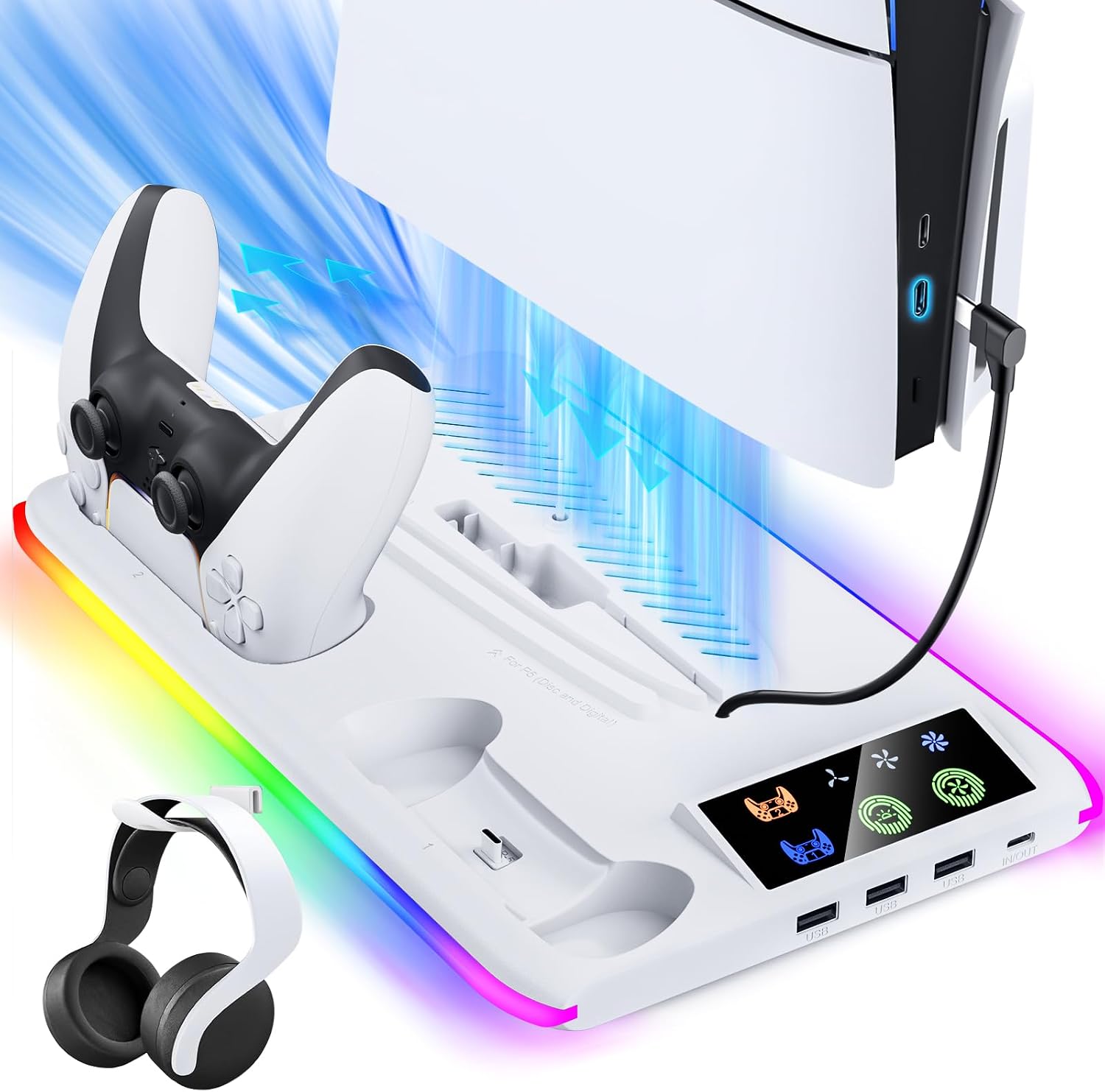 Detalle de PS5 Stand Cooling Fan and Controller Charger Dock