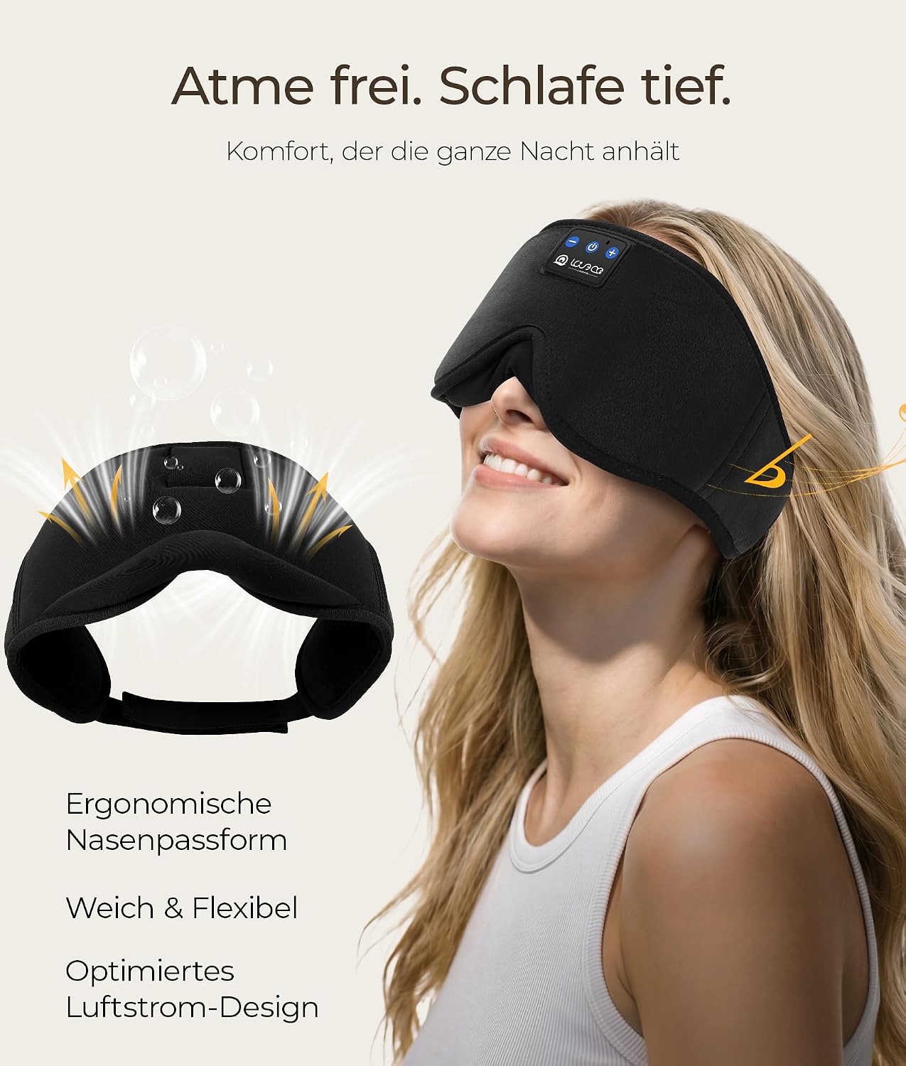 Detalle de LOVE EYE Masque de Sommeil Bluetooth avec Écouteurs Sans Fil – Bandeau Audio 100% Occultant