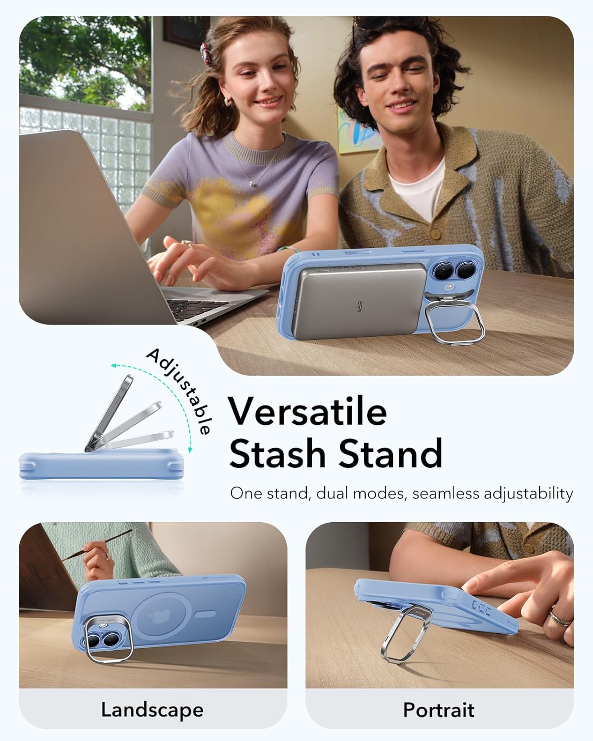 Thumbnail 5 de ESR for iPhone 17 Case with Stash Stand – MagSafe Compatible, Frosted Light Blue