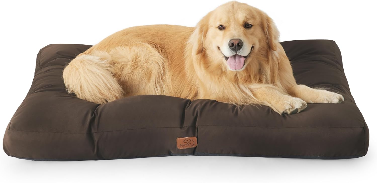 Detalle de BEDSURE Hundekissen XXL (111x89 cm) waschbar – gepolsterte Hundematratze mit 10 cm Höhe, braun