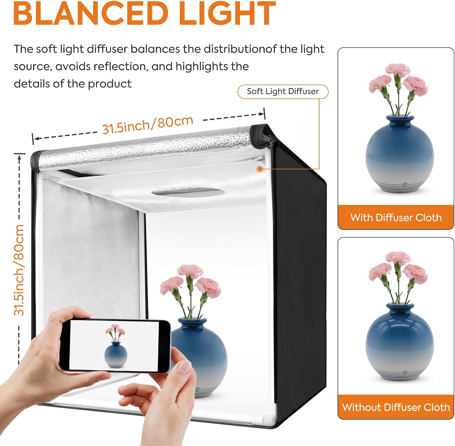 Thumbnail 4 de Bi-Colour LED Photo Light Box 80x80cm — Dimmable, High CRI Studio with 6 Backdrops