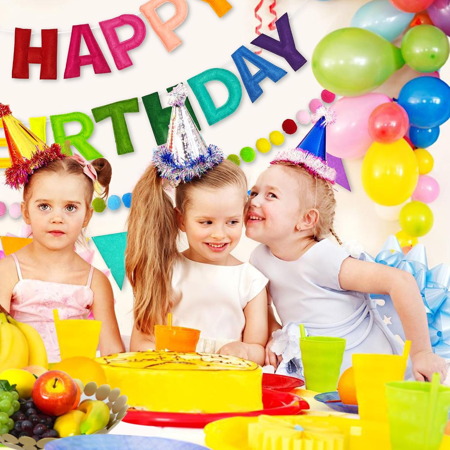 Detalle 1 de CANREVEL FHBBS-001 3-Piece Rainbow Felt Birthday Banner Set, Pre-Strung