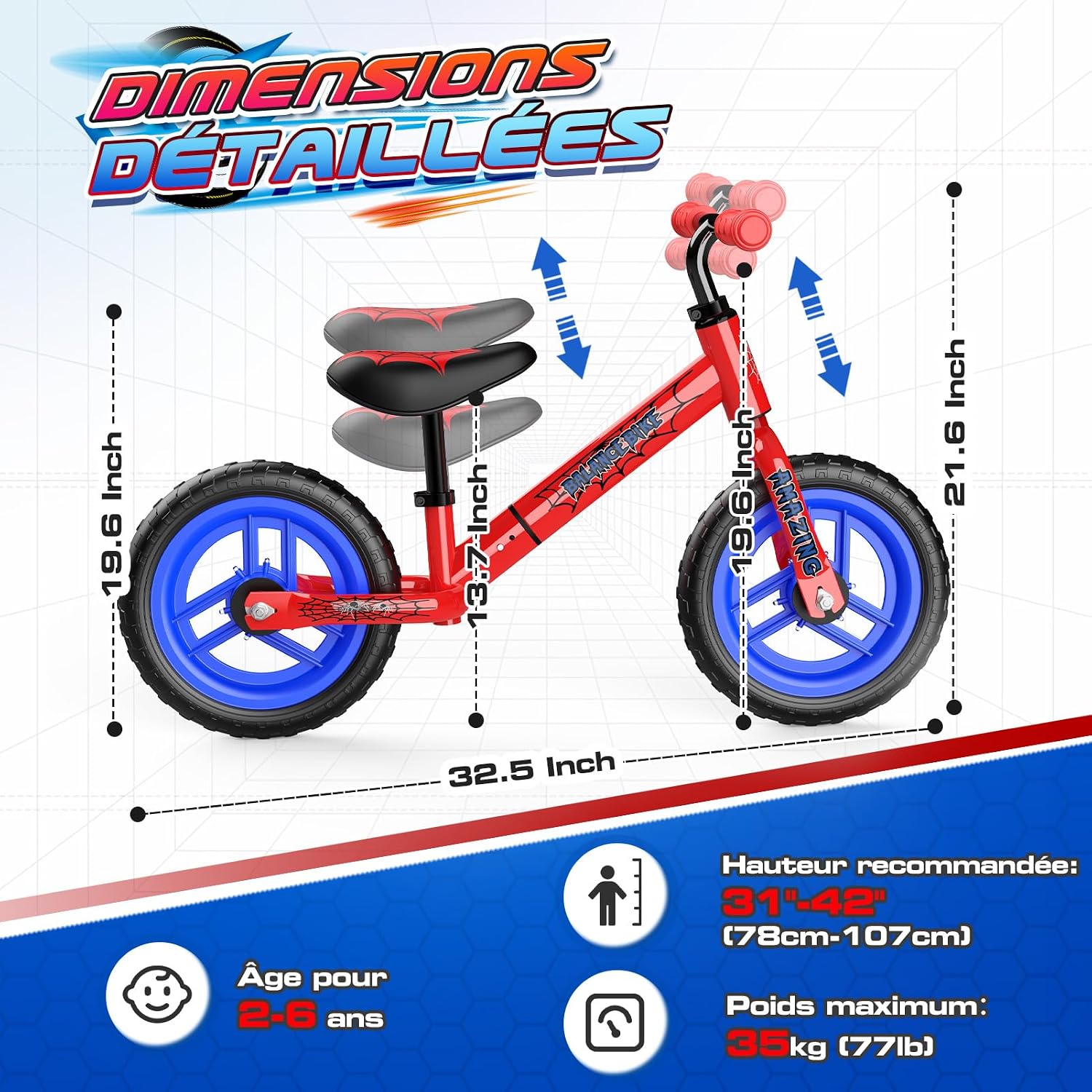 Detalle 2 de Braxel Draisienne Enfant sans Pédales (2–6 ans) — style araignée Spider, jusqu’à 35 kg