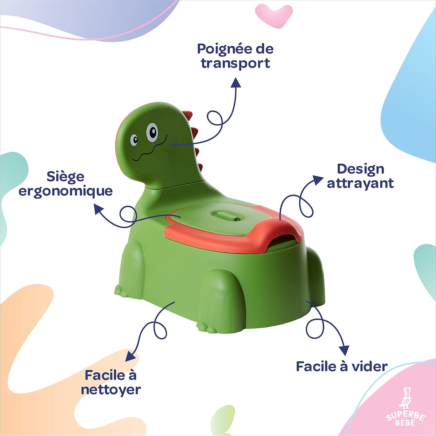 Detalle de Pot Bébé Toilette d’apprentissage Dino — portable, anti-éclaboussures et anti-odeur
