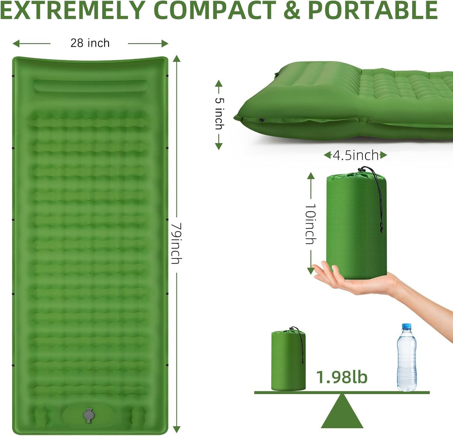 Thumbnail 6 de FNARMW Camping Sleeping Pad, Extra Thick 5 Inch with Built-In Pillow and Foot Pump (Green)
