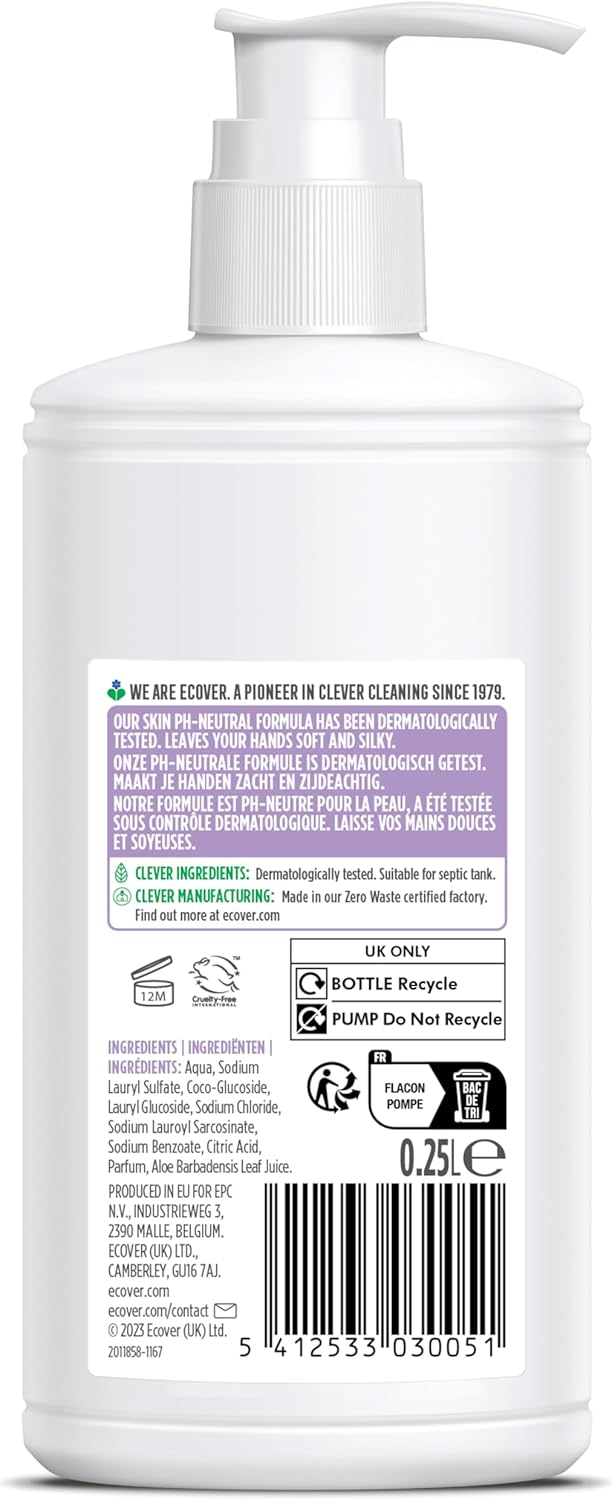 Detalle 2 de Ecover Hand Wash – Gentle Hand Cleansing with Fresh Lavender & Aloe (250ml)