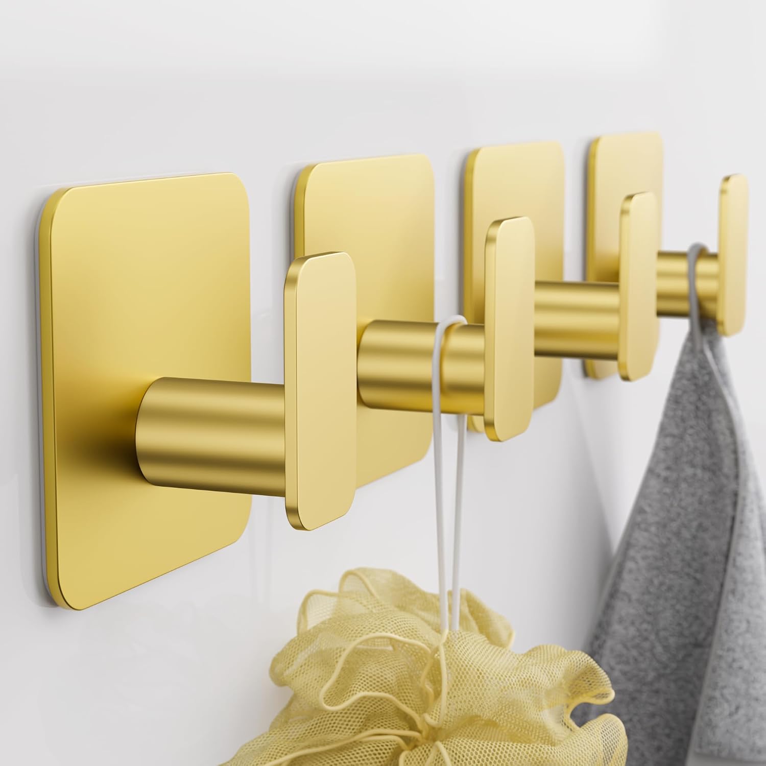 Detalle de Aikzik 4 Pack Self Adhesive Hooks – Over 10kg Load, Gold Finish, Stainless Steel, No-Drill Hanging