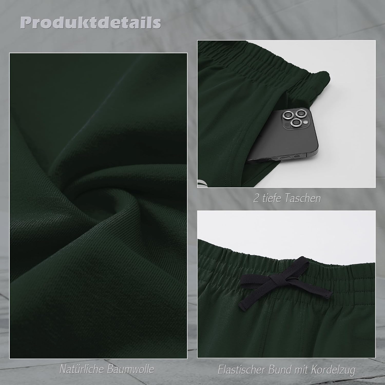 Detalle 2 de HMIYA Herren Jogginghose aus Baumwolle mit Elasthan – Sweathose mit Taschen, atmungsaktiv