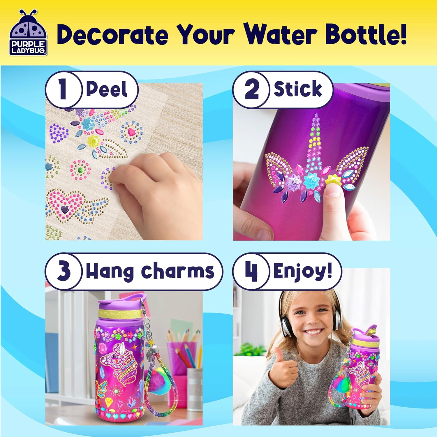 Detalle 2 de Purple Ladybug Decorate Your Own Water Bottle