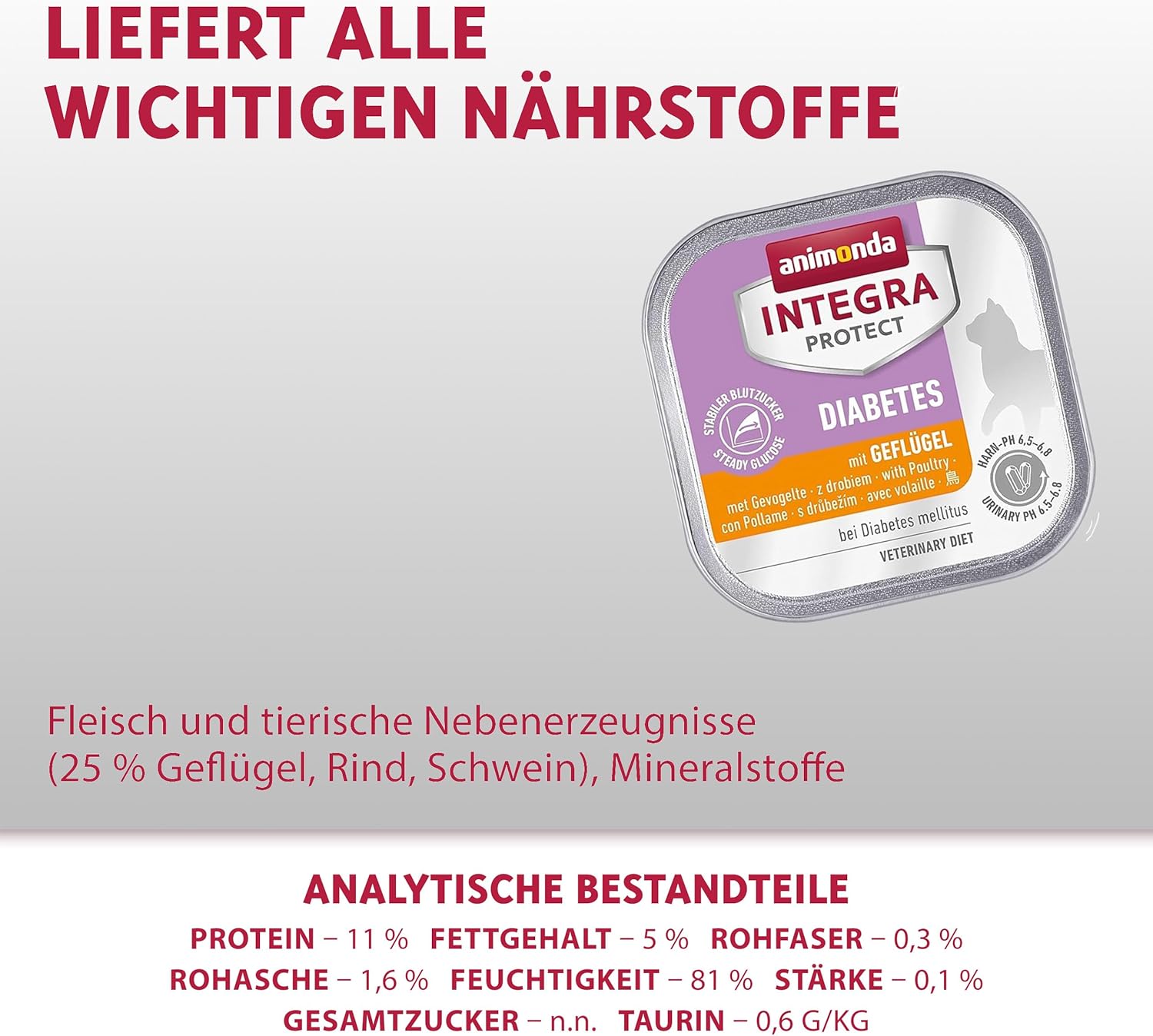 Detalle de animonda INTEGRA PROTECT Diabetes mit Geflügel – Nassfutter für zuckerkranke Katzen (16 x 100 g)