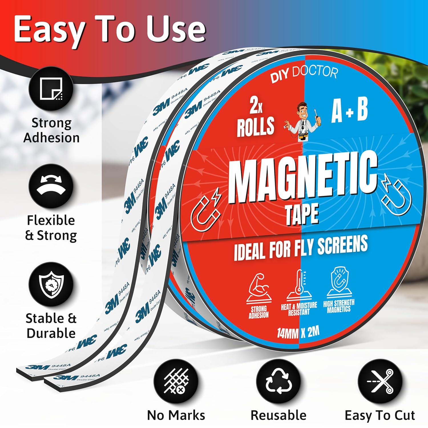Thumbnail 4 de DIY Doctor A+B Magnetic Tape (2m + 2m) – Self-adhesive cut-to-fit magnetic strips