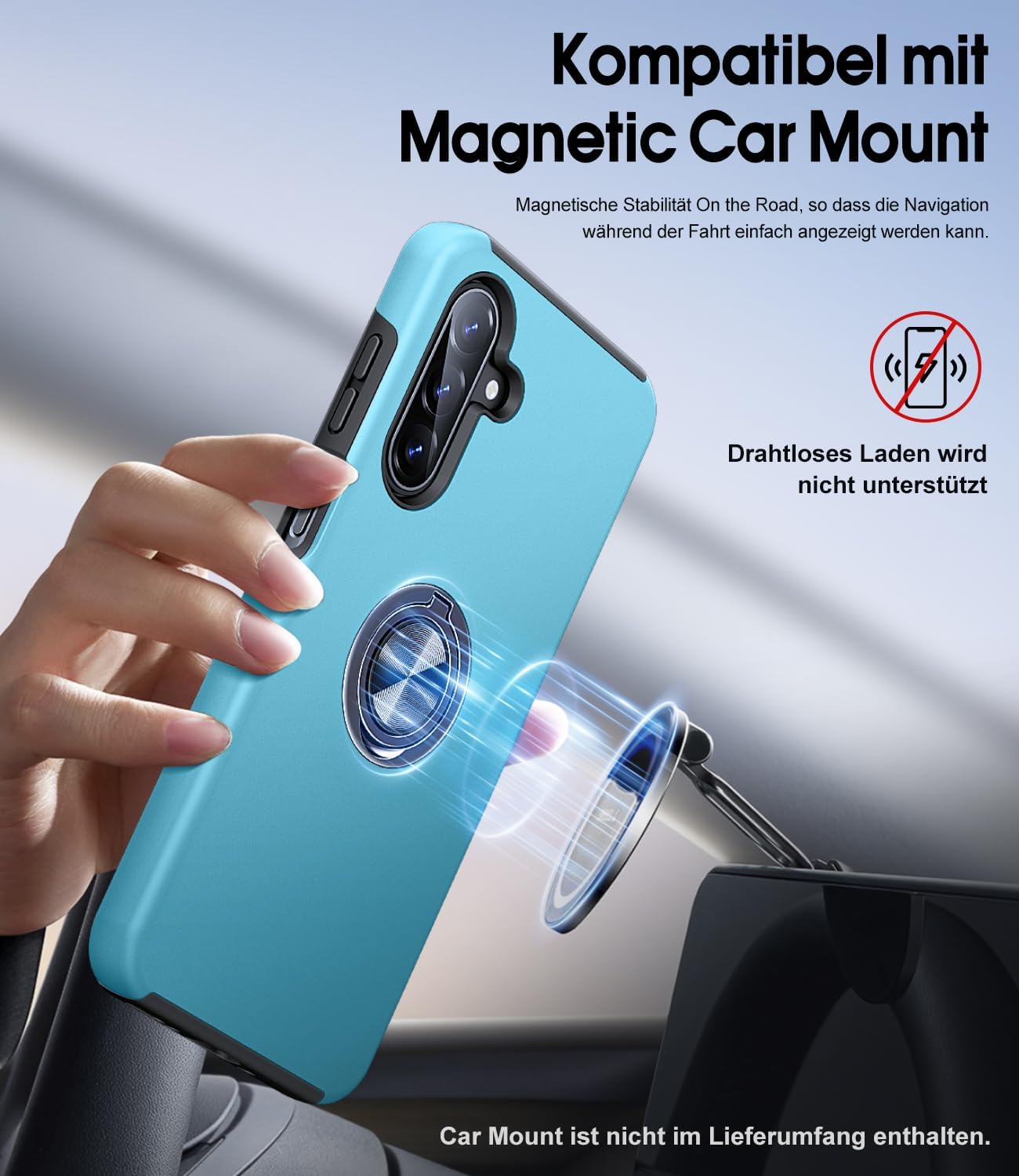 Detalle de AOUIA Hülle für Samsung Galaxy A17 5G – 2 Panzerfolien, 360° Ringständer, Militärschutz, Sierra Blau