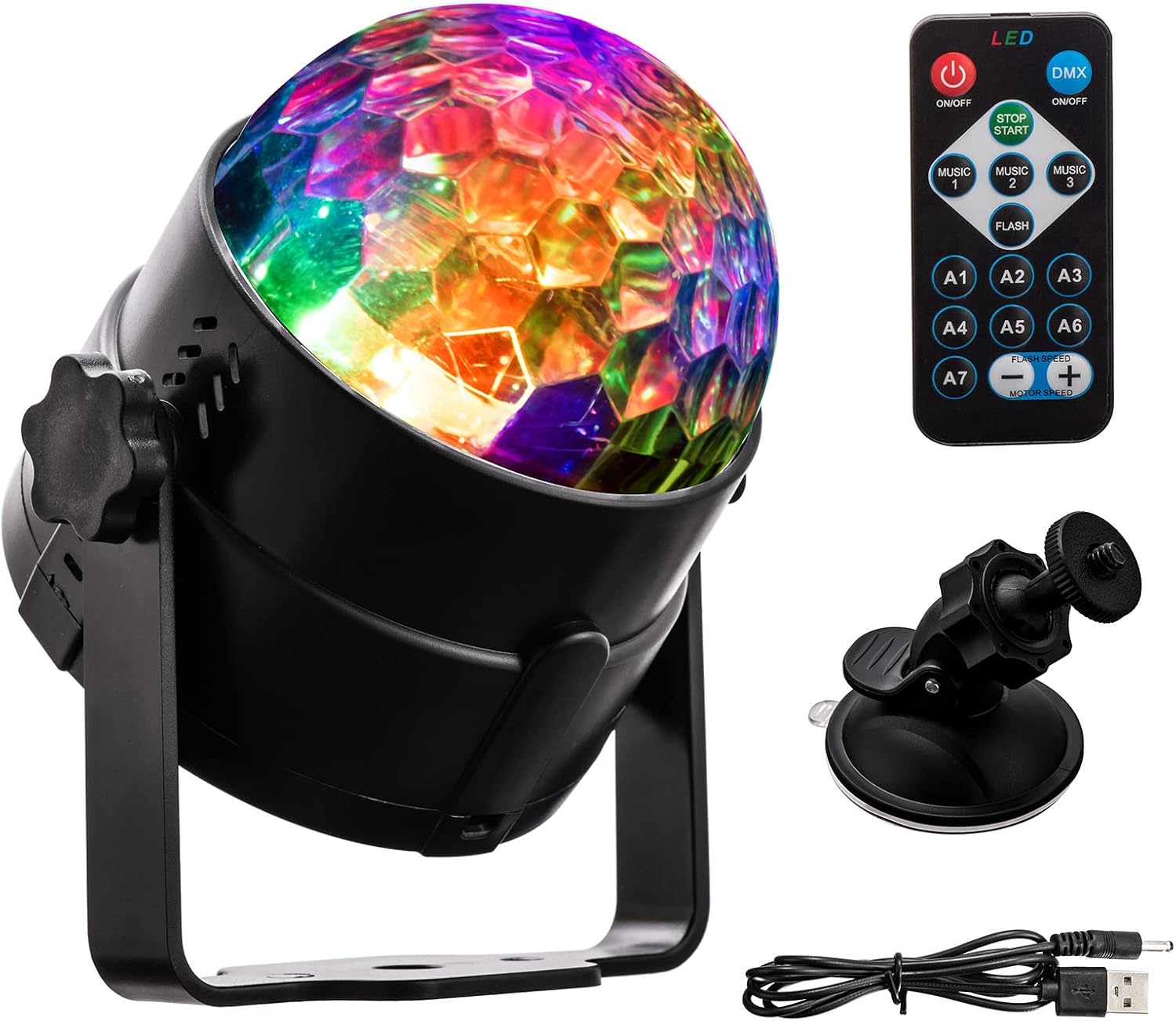 Detalle de Discokugel LED Discolicht DJ Partylicht 3W RGB – 360° Drehbar mit Fernbedienung