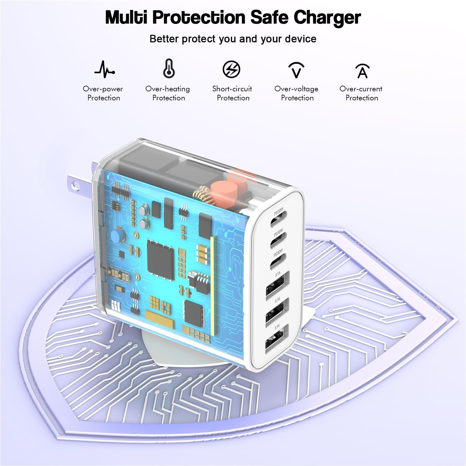Detalle 2 de 65W USB C Charger Block 2-Pack, 6-Port Fast Charger 🔌
