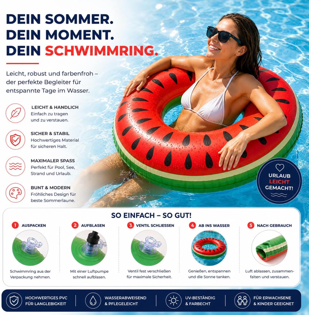 Detalle de Aufblasbarer Schwimmring im Melonen-Design, Ø 120 cm – für Erwachsene & Kinder