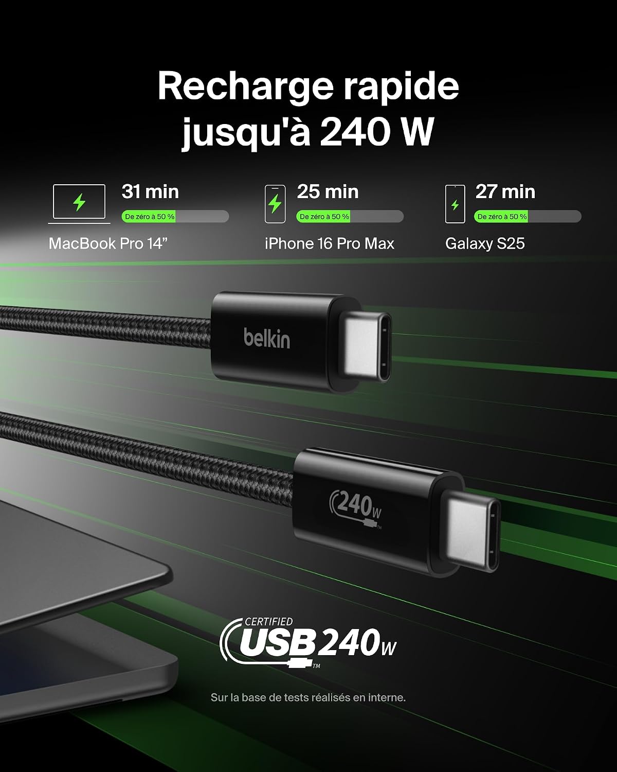 Detalle 2 de Belkin Pack de 2 câbles USB-C 1,5 m 240 W
