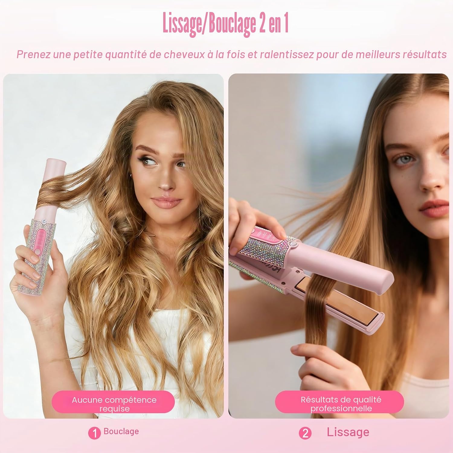 Detalle 1 de Lisseur sans fil 2 en 1 5000 mAh Rose