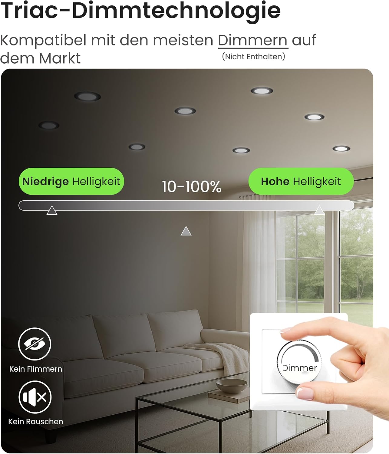 Detalle 2 de ALUSSO LED Einbaustrahler 230V 4W Flach – 12er Set, dimmbar, IP44, 3 Farbtemperaturen