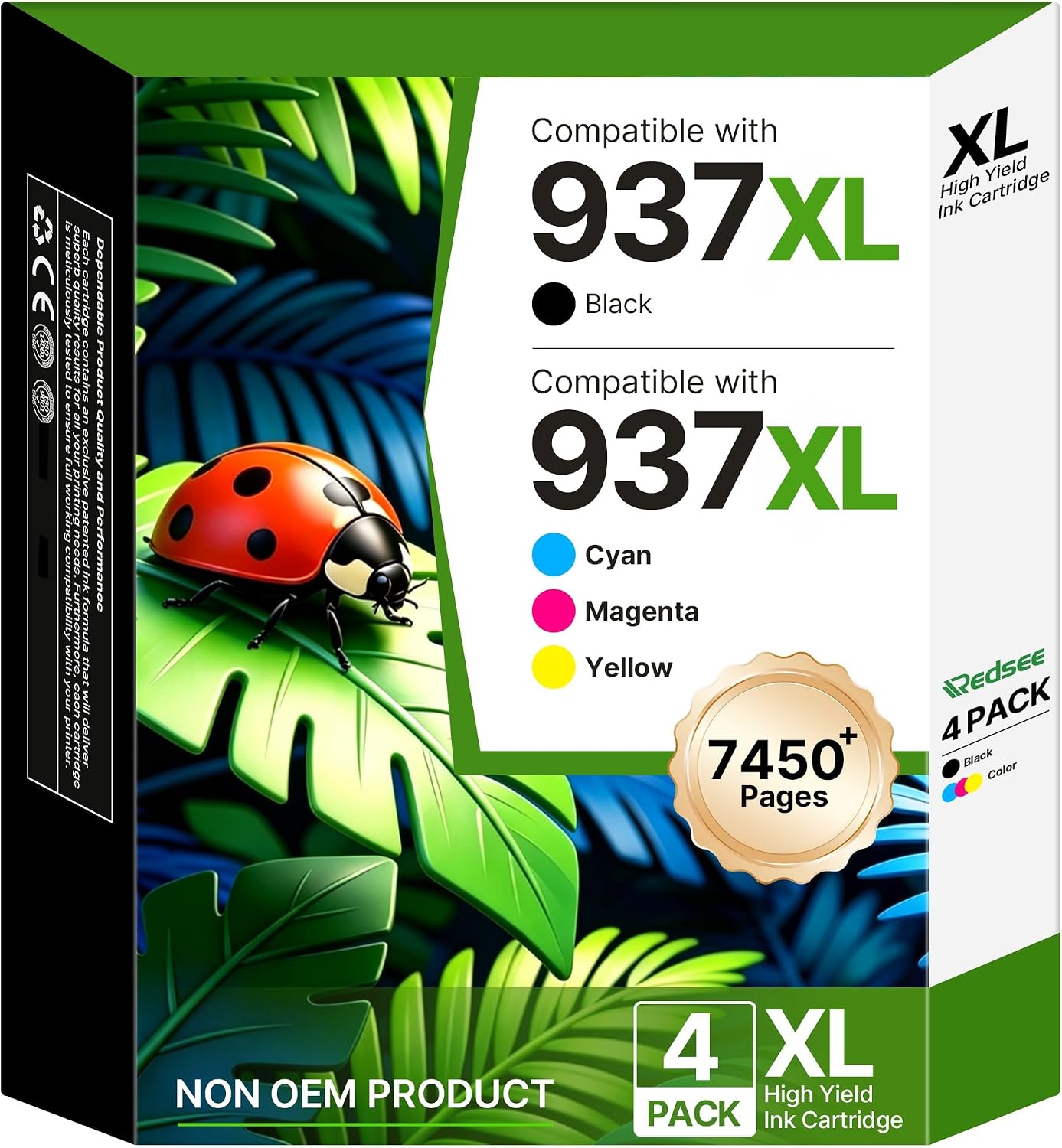 Redsee 937 Ink Cartridges Multipack — Replacement for HP937XL (4-Pack) with Chips