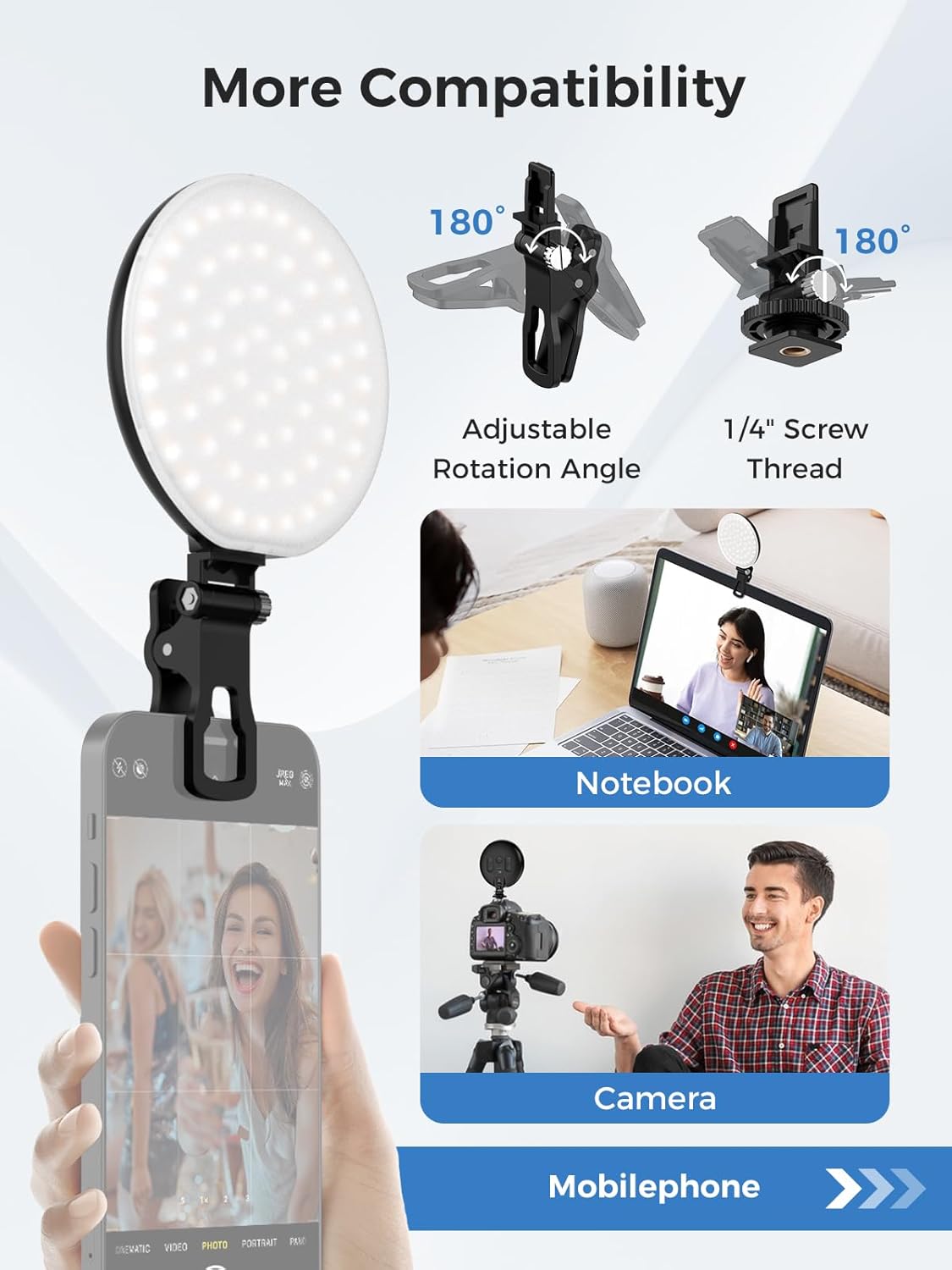 Detalle 2 de Smiling Shark LED Lampes Vidéo D6: Lampe compacte à clip et sabot froid pour téléphone et caméra