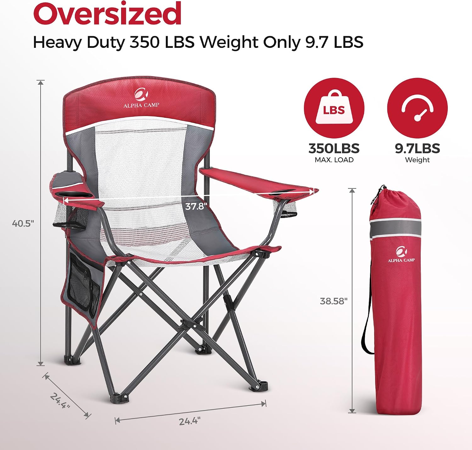 Detalle de ALPHA CAMP Camping Chairs Set of 2: Breathable, Heavy-Duty Folding Chairs for Adults
