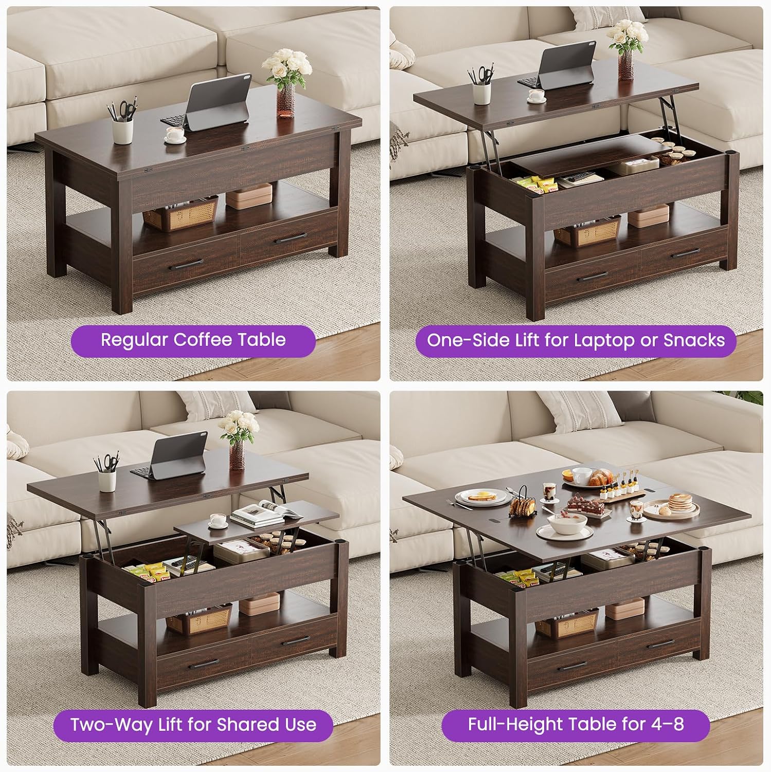 Thumbnail 3 de DUMOS Convertible Lift-Top Coffee Table 39.4-inch