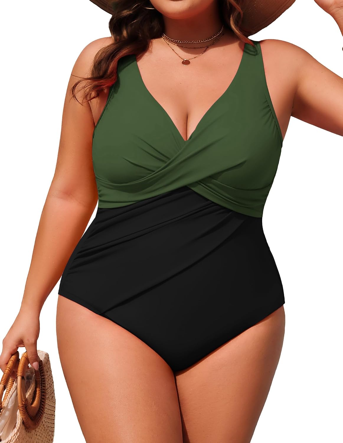 Detalle de Hanna Nikole Damen Badeanzug in großen Größen mit Bauchweg-Mesh und Push-up Shape (verstellbare Träger)