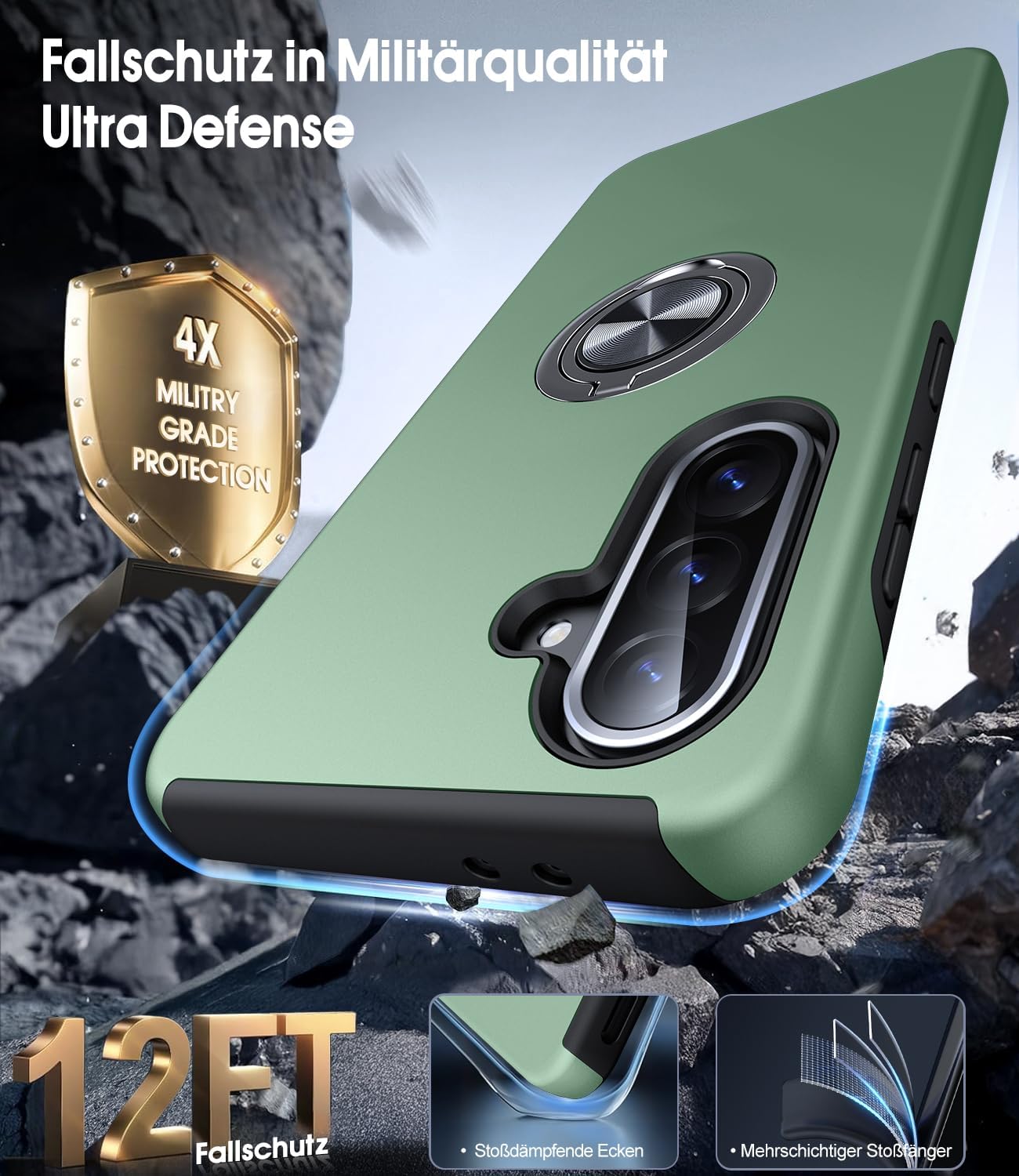 Thumbnail 4 de AOUIA Hülle Galaxy A56 5G – 2er Panzerglass, Militärschutz, 360° Ring
