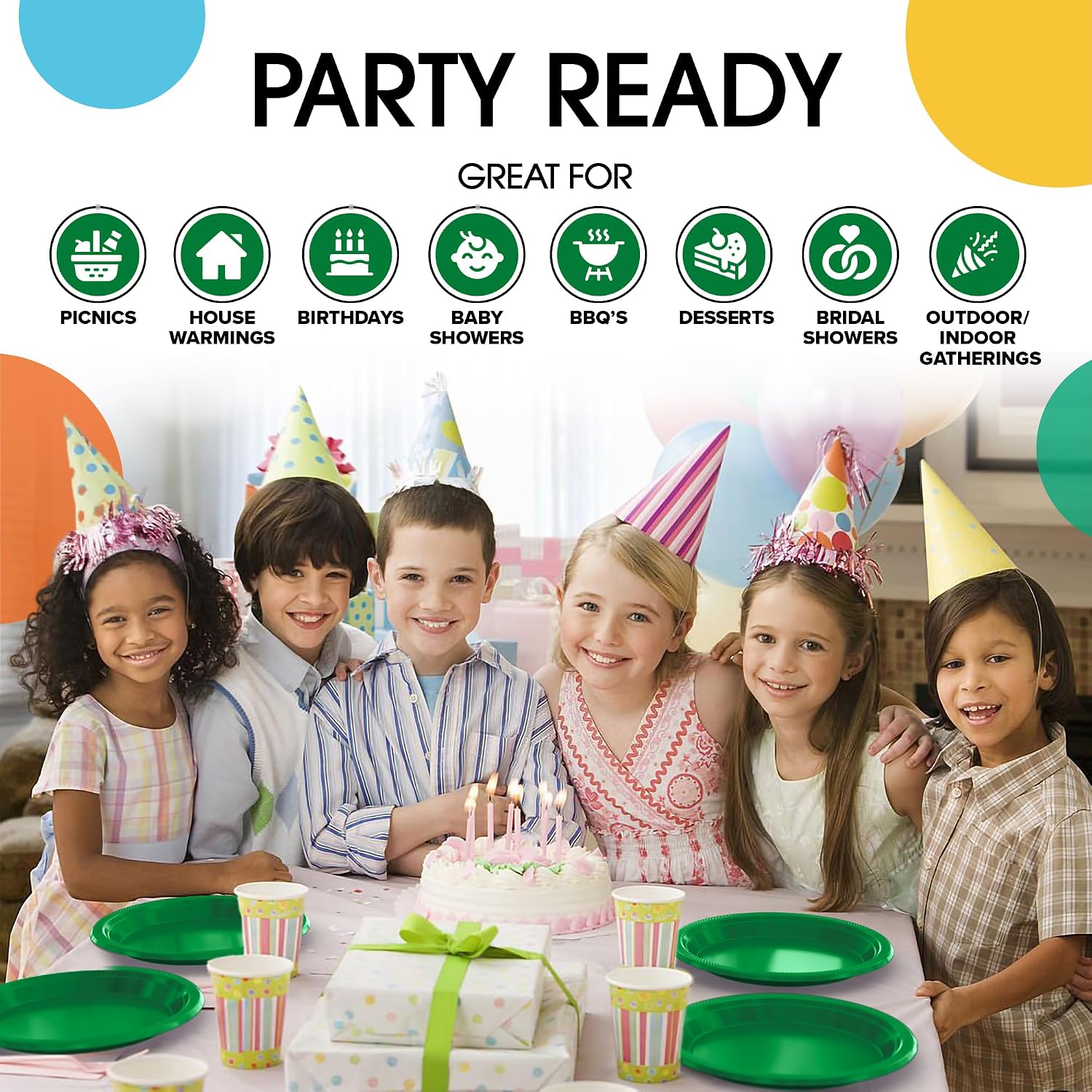 Detalle de Exquisite Party Solids Emerald Green 10" Disposable Plates — 100 Pack (Heavy Duty 350 GSM)