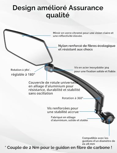 Thumbnail 7 de COICER Retroviseur Velo – Rétroviseur gauche pour vélo électrique, adaptable à la plupart des guidons (21–26 mm)