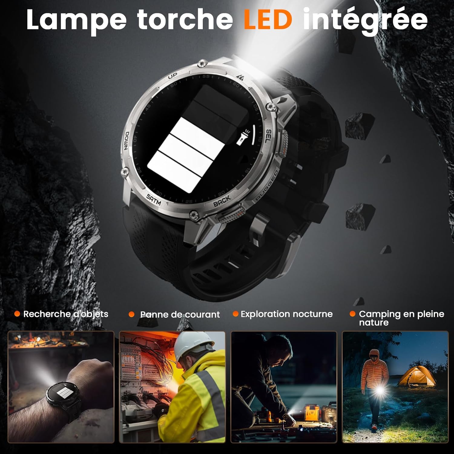 Thumbnail 2 de KOSPET Tank T4C : montre connectée homme GPS, AMOLED 1,5", talkie-walkie et lampe torche LED