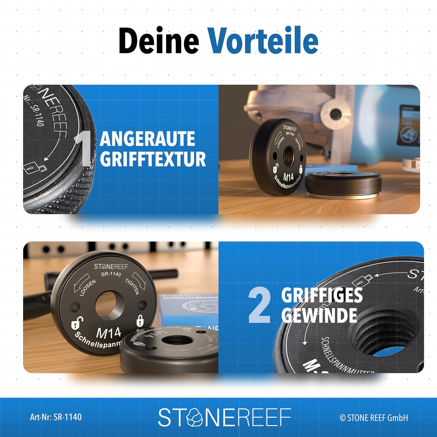 Thumbnail 4 de STONE REEF Schnellspannmutter M14 – werkzeugloser Scheibenwechsel für Winkelschleifer & Trennschleifer
