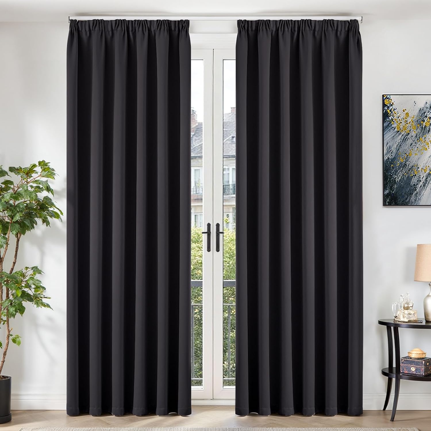 Detalle de TOPICK Blackout Thermal Curtains 90x90 — Pencil Pleat, 2 Panels, Black