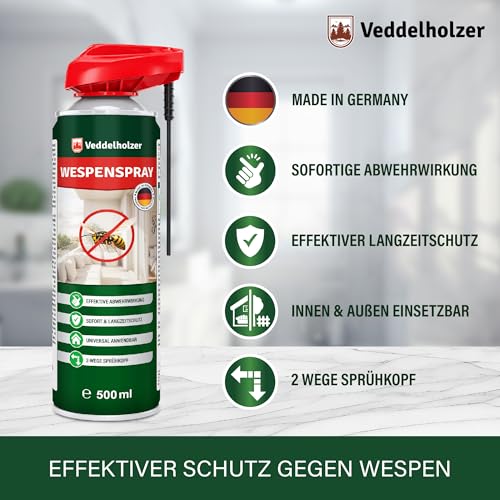 Detalle de Veddelholzer 500 ml Wespenspray extra stark – Effektive Wespenabwehr, Innen und Außen