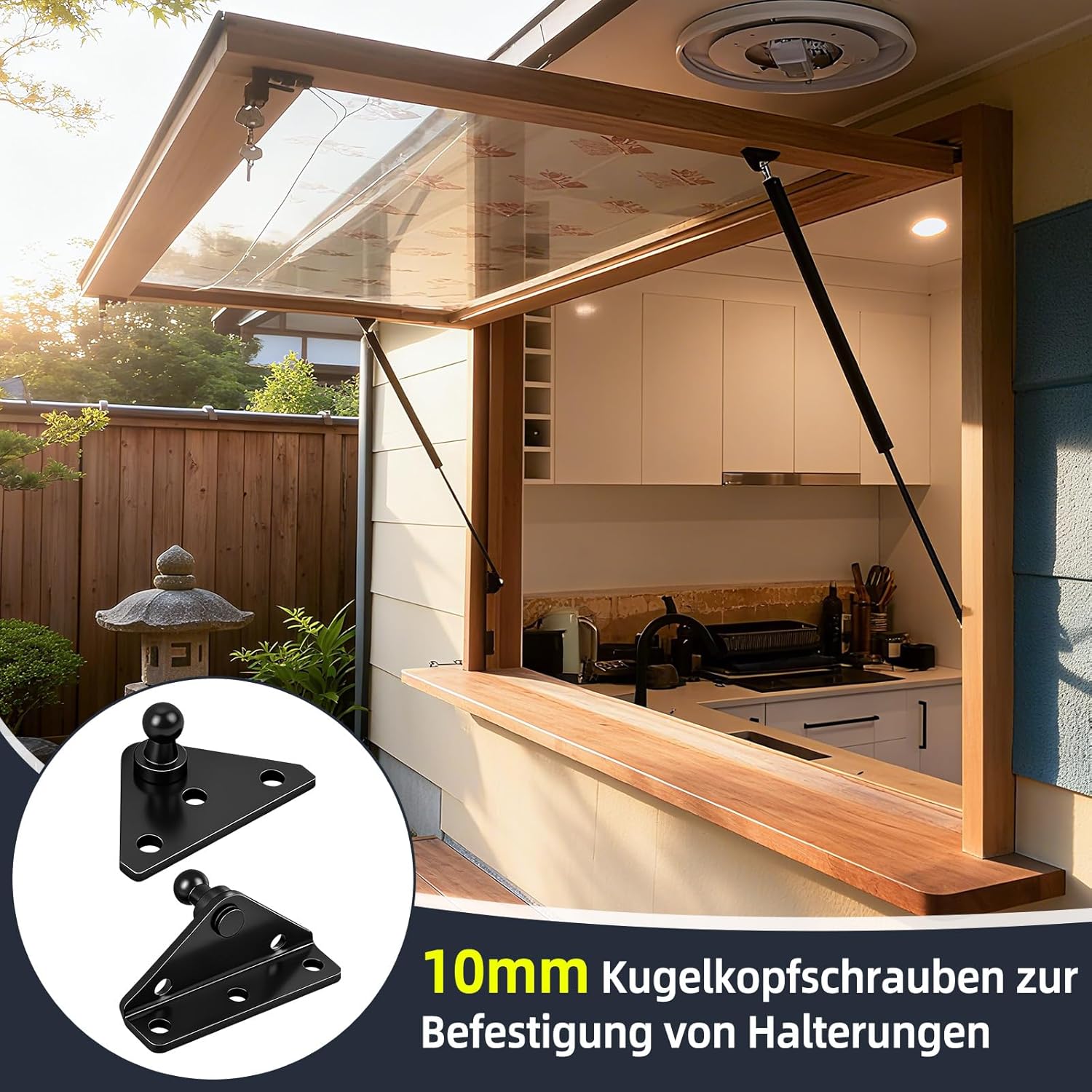 Thumbnail 4 de CEOTIS 10-mm Kugelbolzen Montagehalterung breit – Montage-Set für Gasdruckdämpfer (4 Stück), schwarz