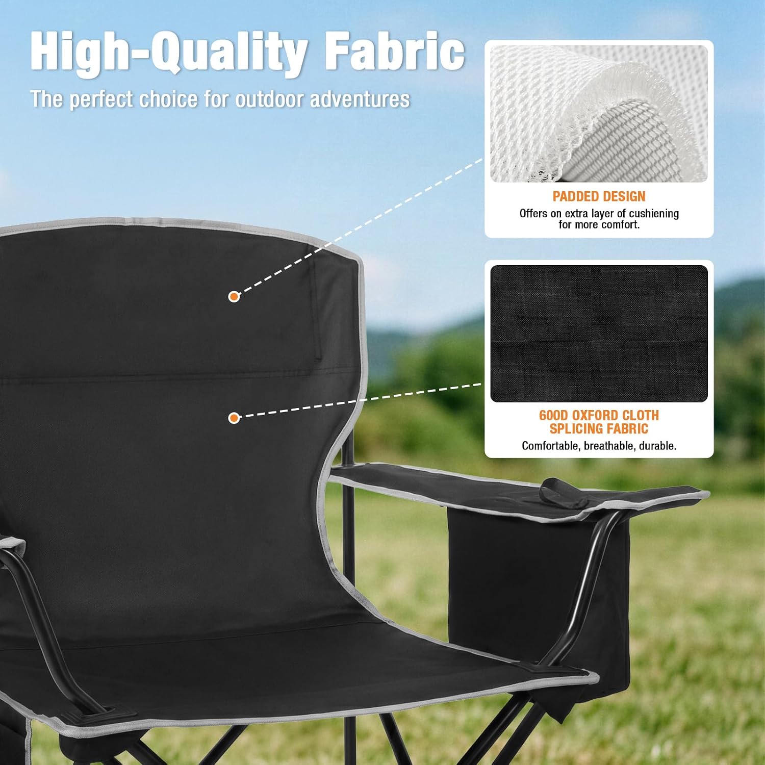 Detalle de Romswi OCC-1424-R-N1 Folding Camping Chair Set, 4-Can Coolers, Cup Holders