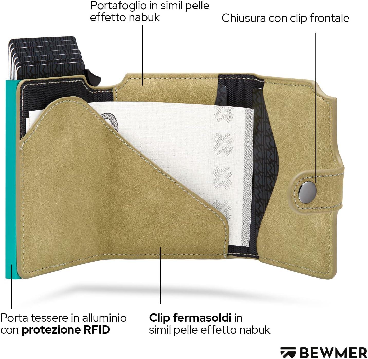 Thumbnail 3 de BEWMER v2 Portafoglio Uomo Slim in Similpelle con Protezione RFID – Portacarte per 9 Tessere + Portamonete