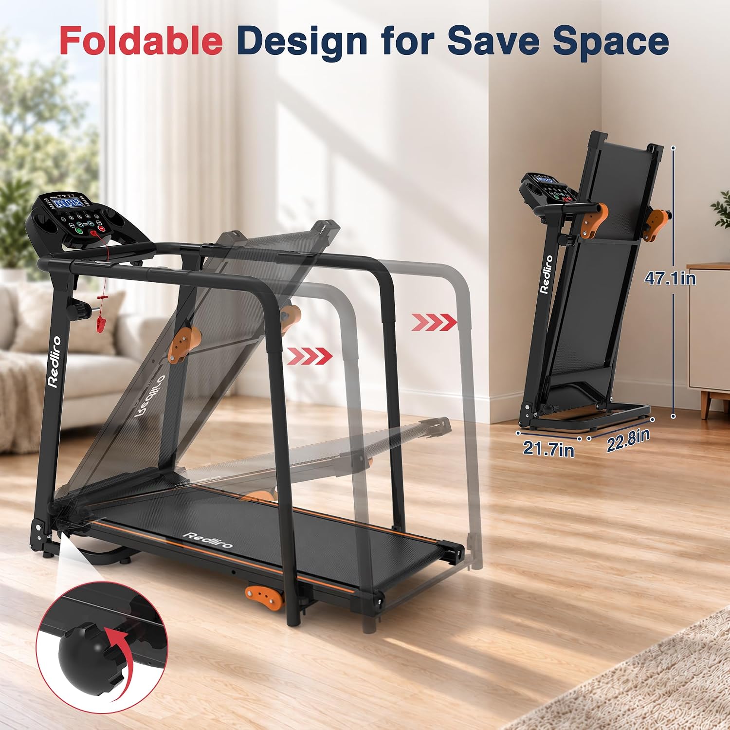 Detalle 2 de REDLIRO CS1271-D Senior Walking Treadmill, Long Handrails, 0–2% Incline