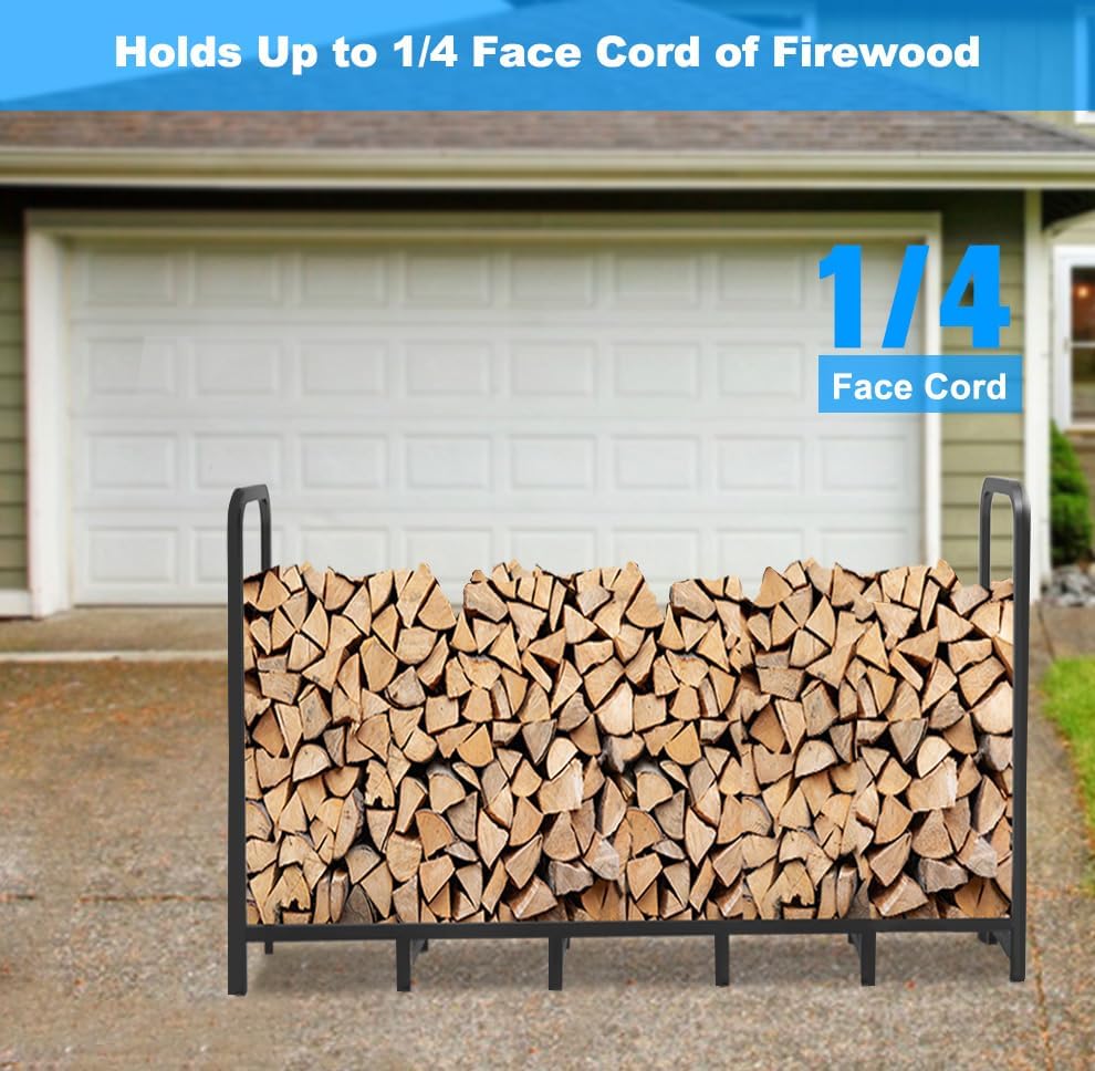 Detalle de Tikimilor 6.7-ft Firewood Rack, 2-Tier Powder-Coated Steel, Indoor/Outdoor