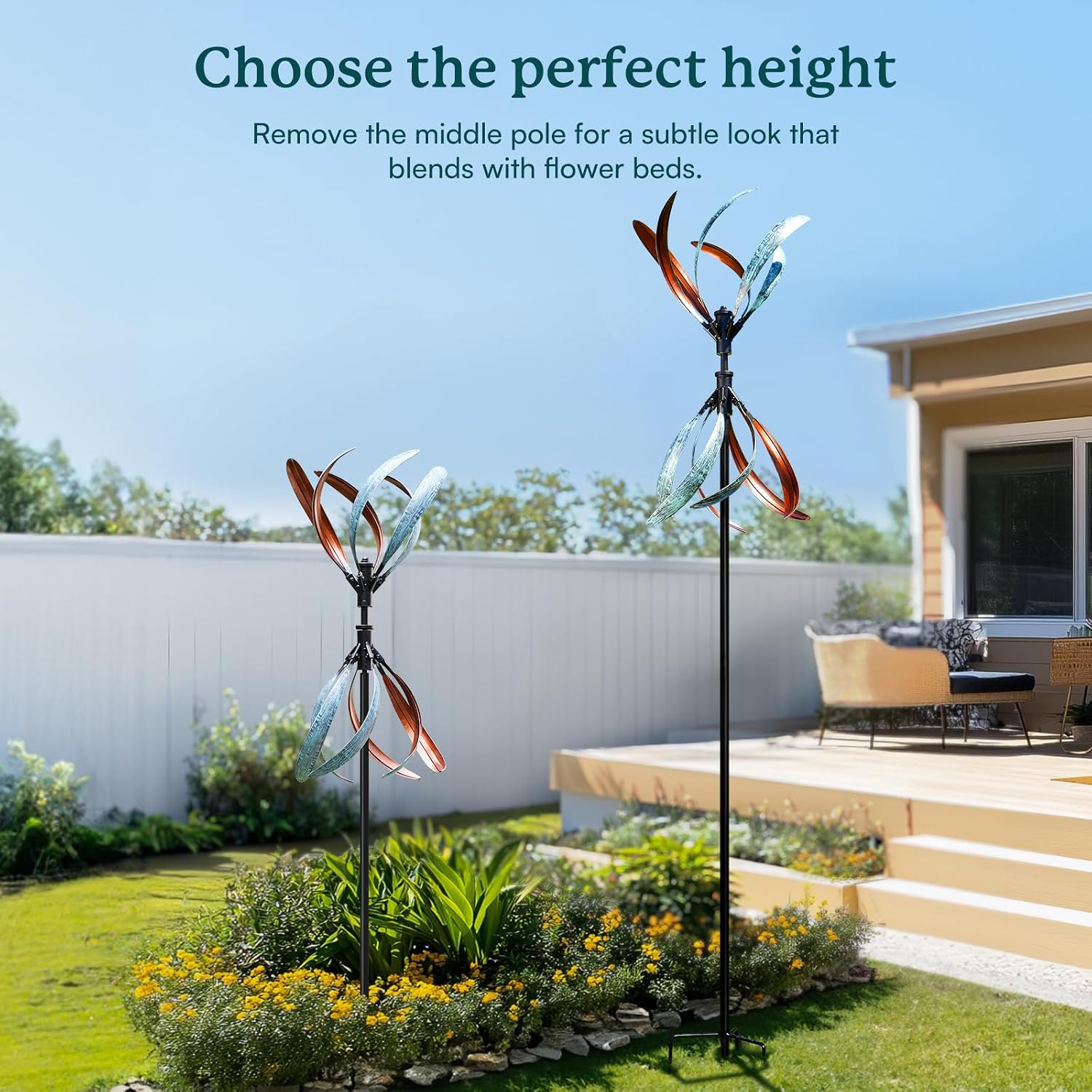 Detalle de Cyan Oasis Metal Wind Spinner, Copper and Teal, Adjustable 56 or 70.5-Inch Height