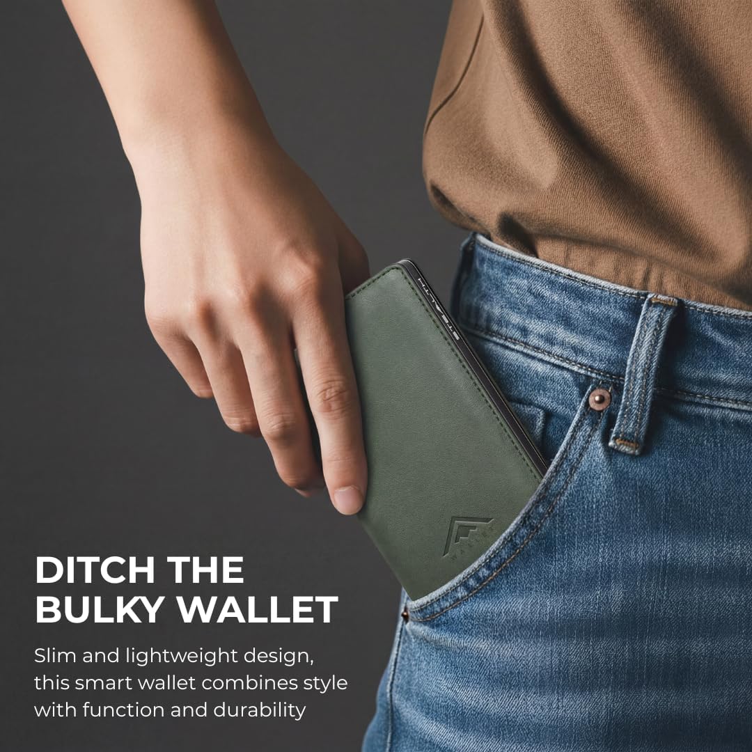 Thumbnail 6 de Stealth Wallet RFID Card Holder Wallet – Smart Minimalist Pop Up Slim Aluminium & Green Leather