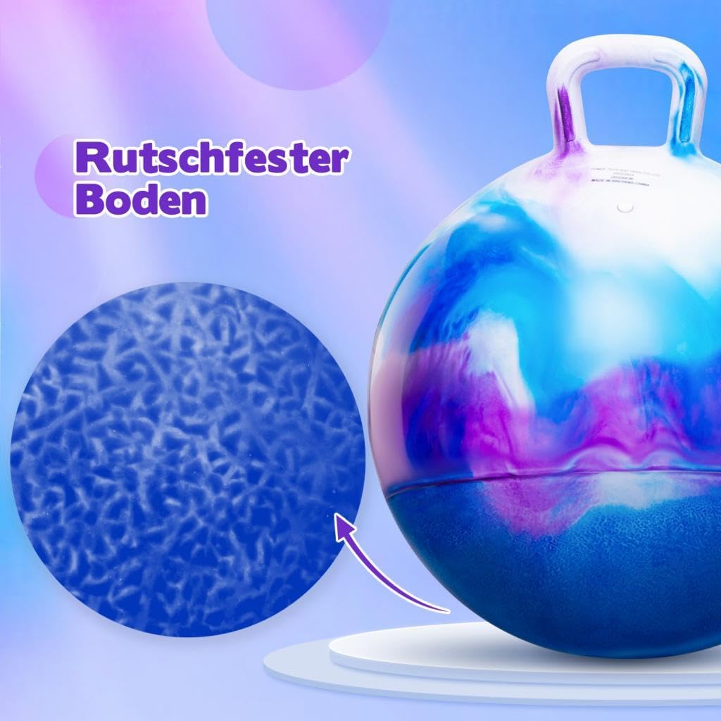 Detalle de U&C Planet Hüpfball für Kinder (50 cm) mit Pumpe, violette Wolke – bis 150 kg belastbar, für drinnen & draußen